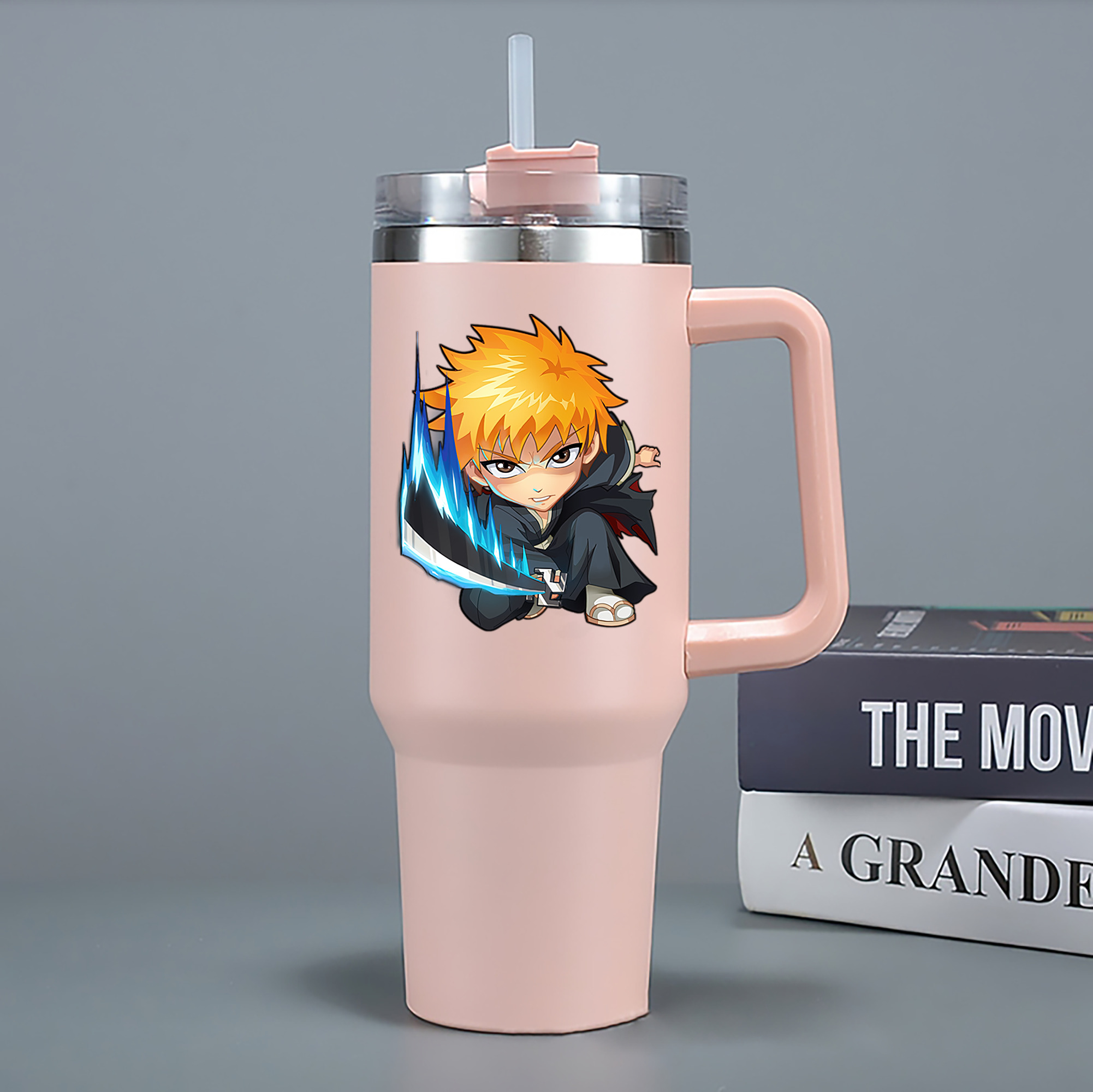 （画像用） ブリーチ 黒崎一護（くろさき いちご）BLEACH Kurosaki Ichigo 1200mL車用タンブラー - クリスタルステッカー（プラスチックストロー付き）